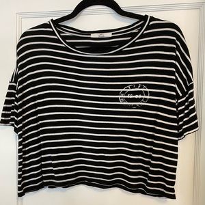 Vans black and white stripe soft ribbed short sleeve crop top
